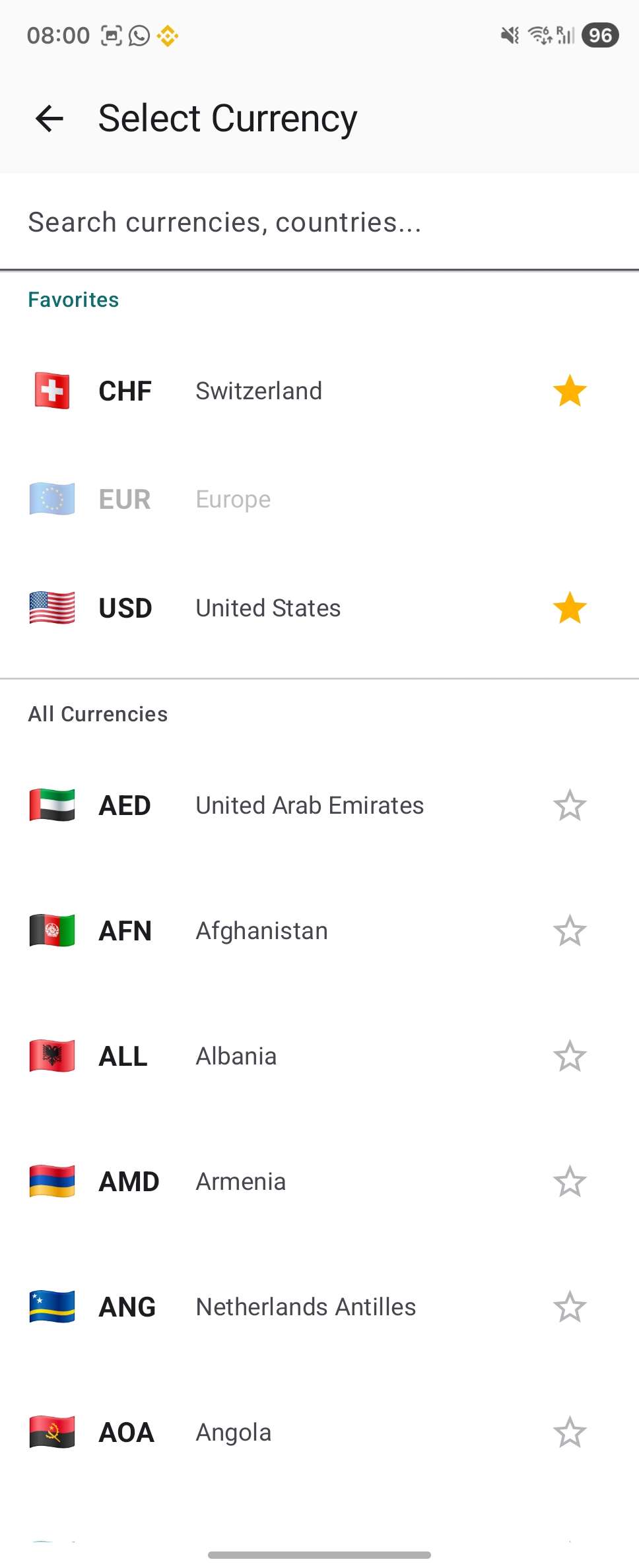 Currency picker - light theme